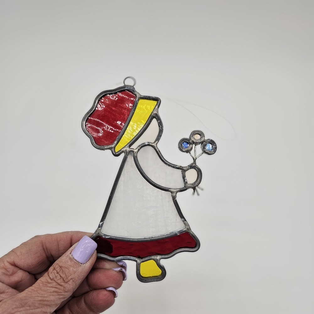 Vintage Girl With Flowers Suncatcher Cottagecore